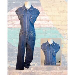 Vintage Y2K Yada Yada Denim Western Bodycon Flare Low Waist Stretch Jumpsuit L